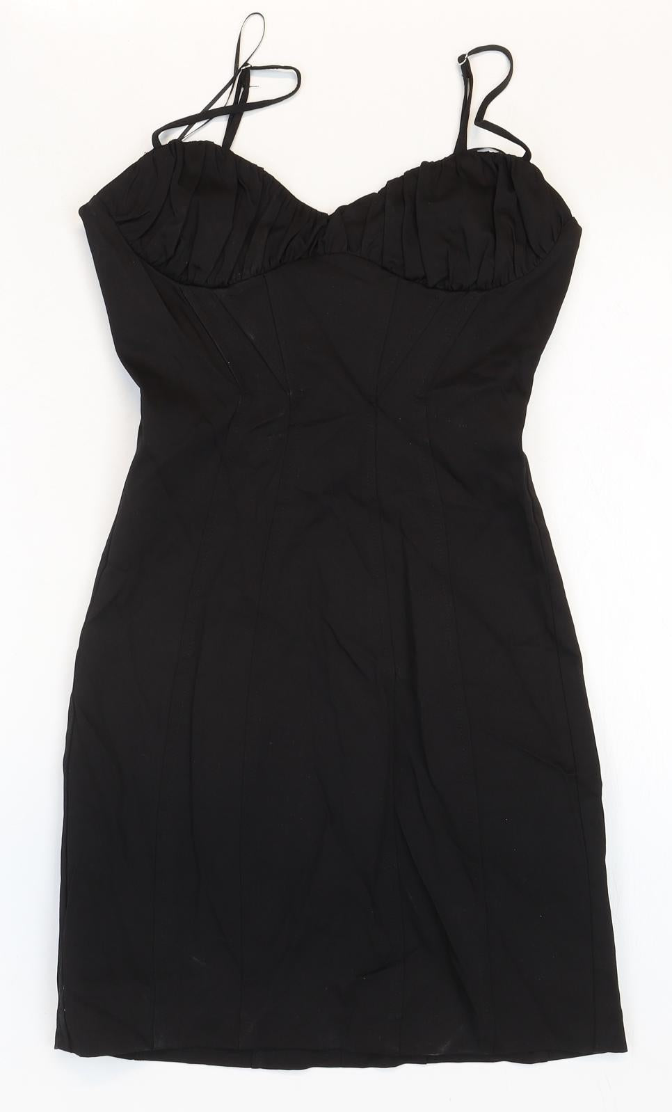 Zara Womens Black Cotton Slip Dress Size XS Sweetheart Zip