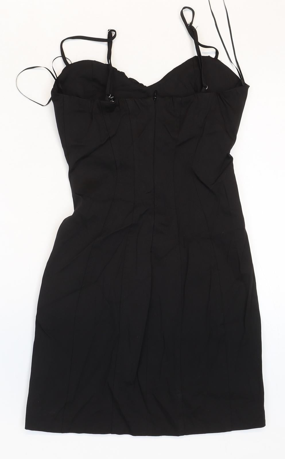 Zara Womens Black Cotton Slip Dress Size XS Sweetheart Zip