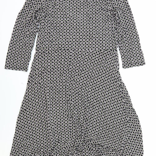 Principles Womens Black Geometric Viscose Fit & Flare Size 16 V-Neck Pullover