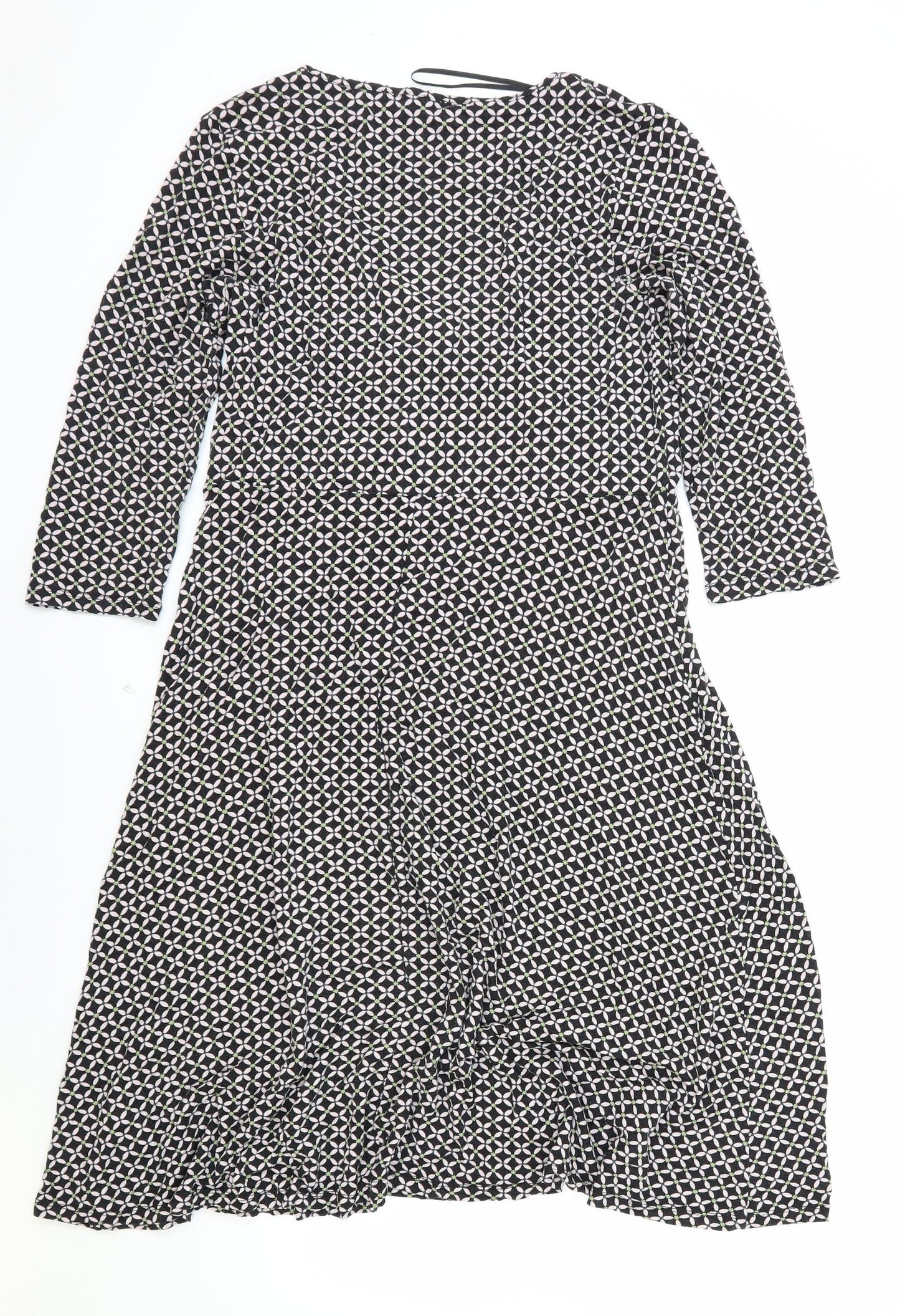 Principles Womens Black Geometric Viscose Fit & Flare Size 16 V-Neck Pullover