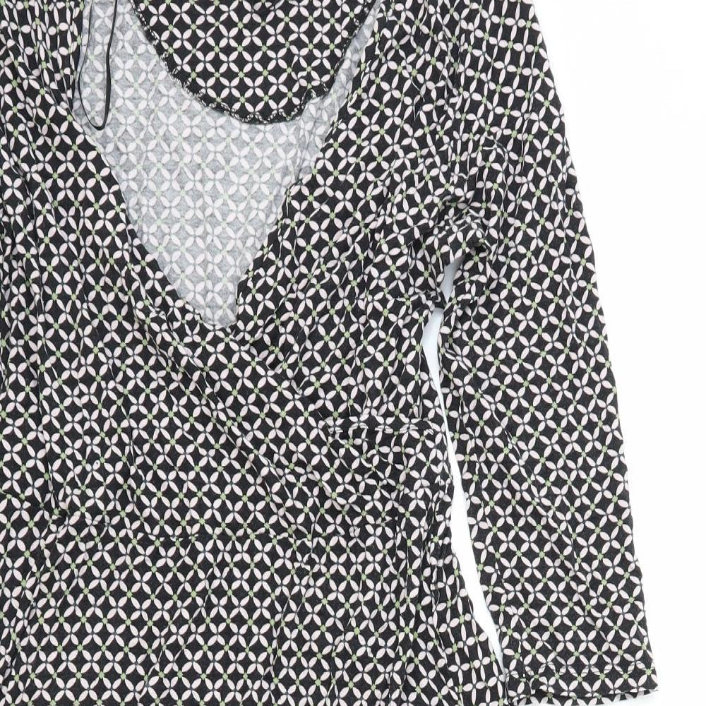 Principles Womens Black Geometric Viscose Fit & Flare Size 16 V-Neck Pullover