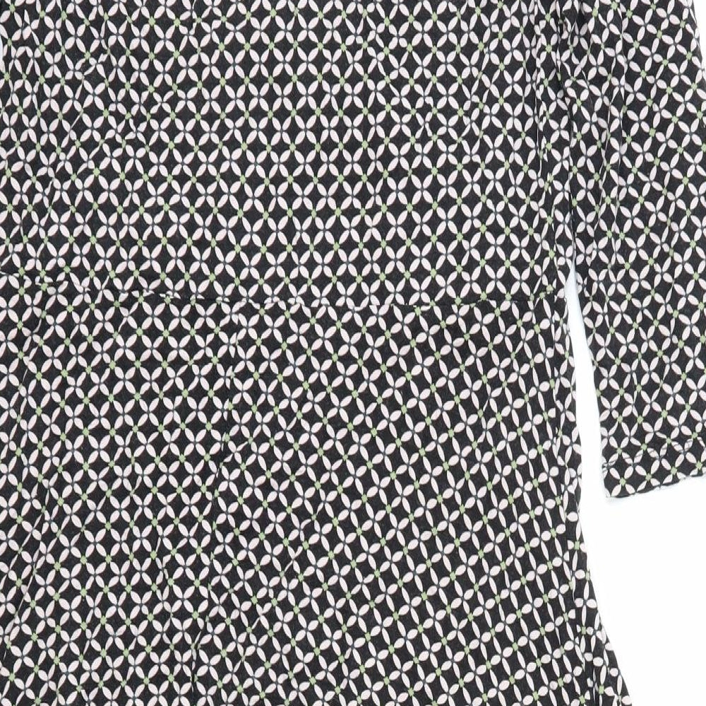 Principles Womens Black Geometric Viscose Fit & Flare Size 16 V-Neck Pullover