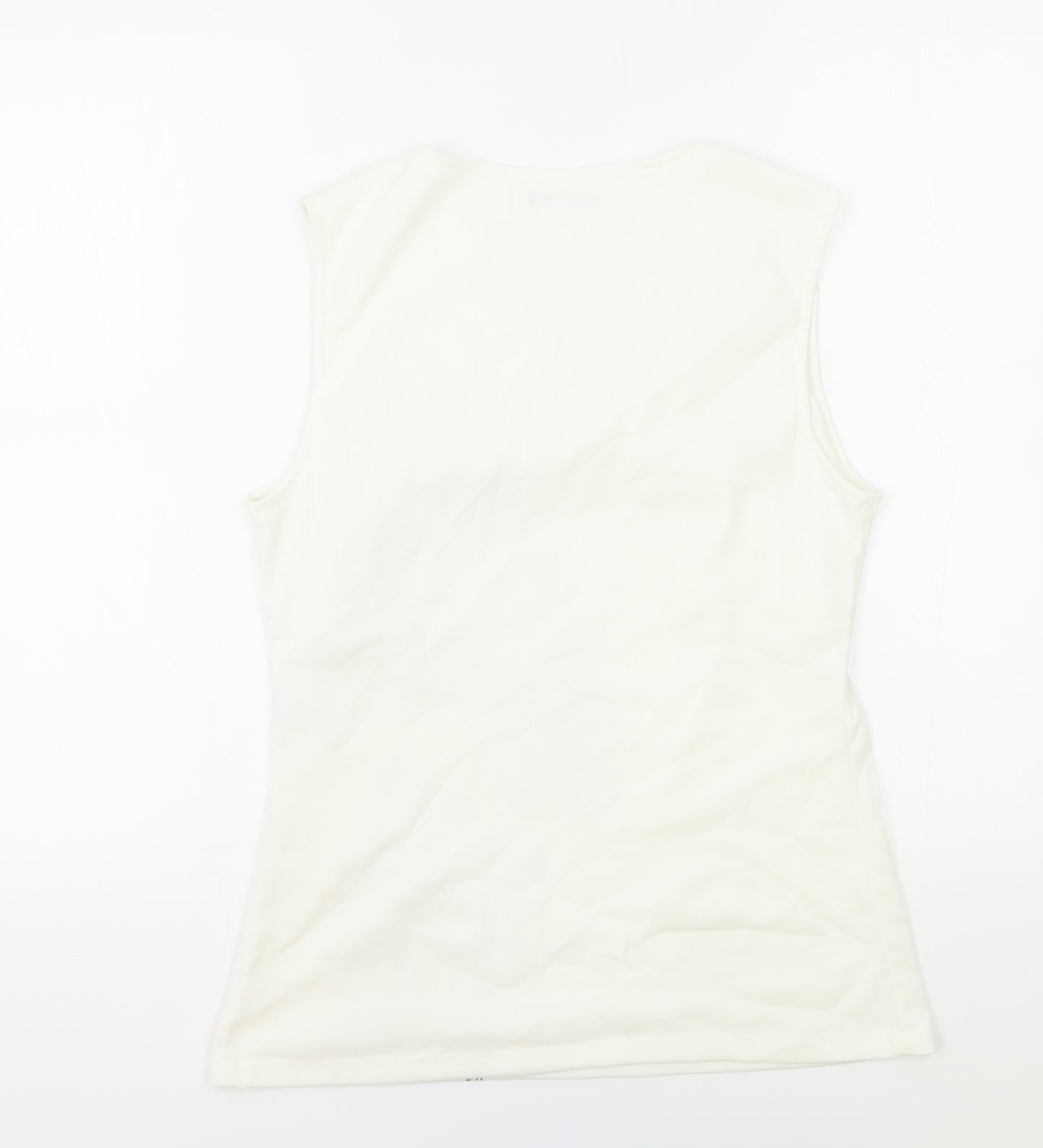 Sung Womens White Polyester Basic Tank Size M V-Neck - Flower Detail