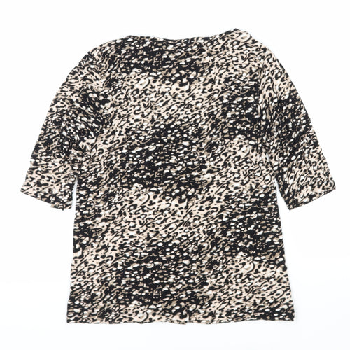 Marks and Spencer Womens Brown Geometric Viscose Basic T-Shirt Size 16 V-Neck
