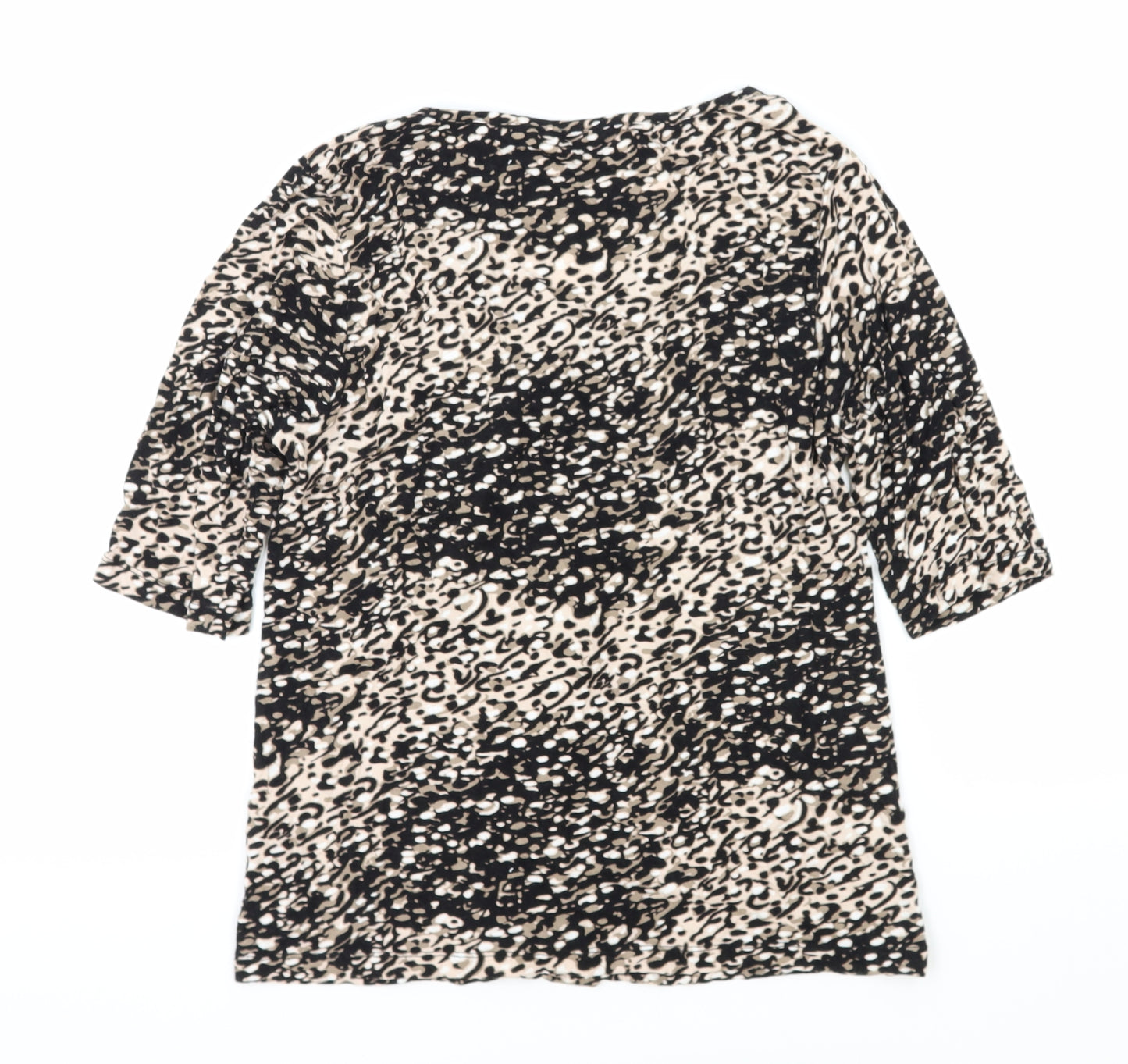 Marks and Spencer Womens Brown Geometric Viscose Basic T-Shirt Size 16 V-Neck