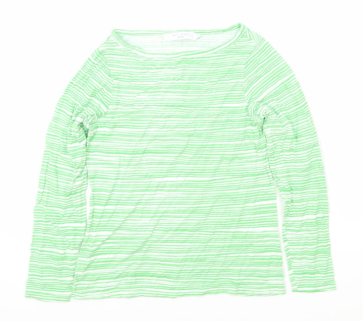 John Lewis Womens Green Striped Viscose Basic T-Shirt Size 10 Round Neck