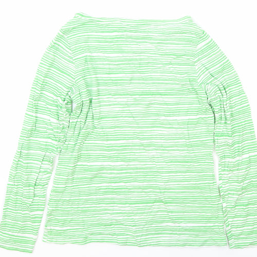 John Lewis Womens Green Striped Viscose Basic T-Shirt Size 10 Round Neck