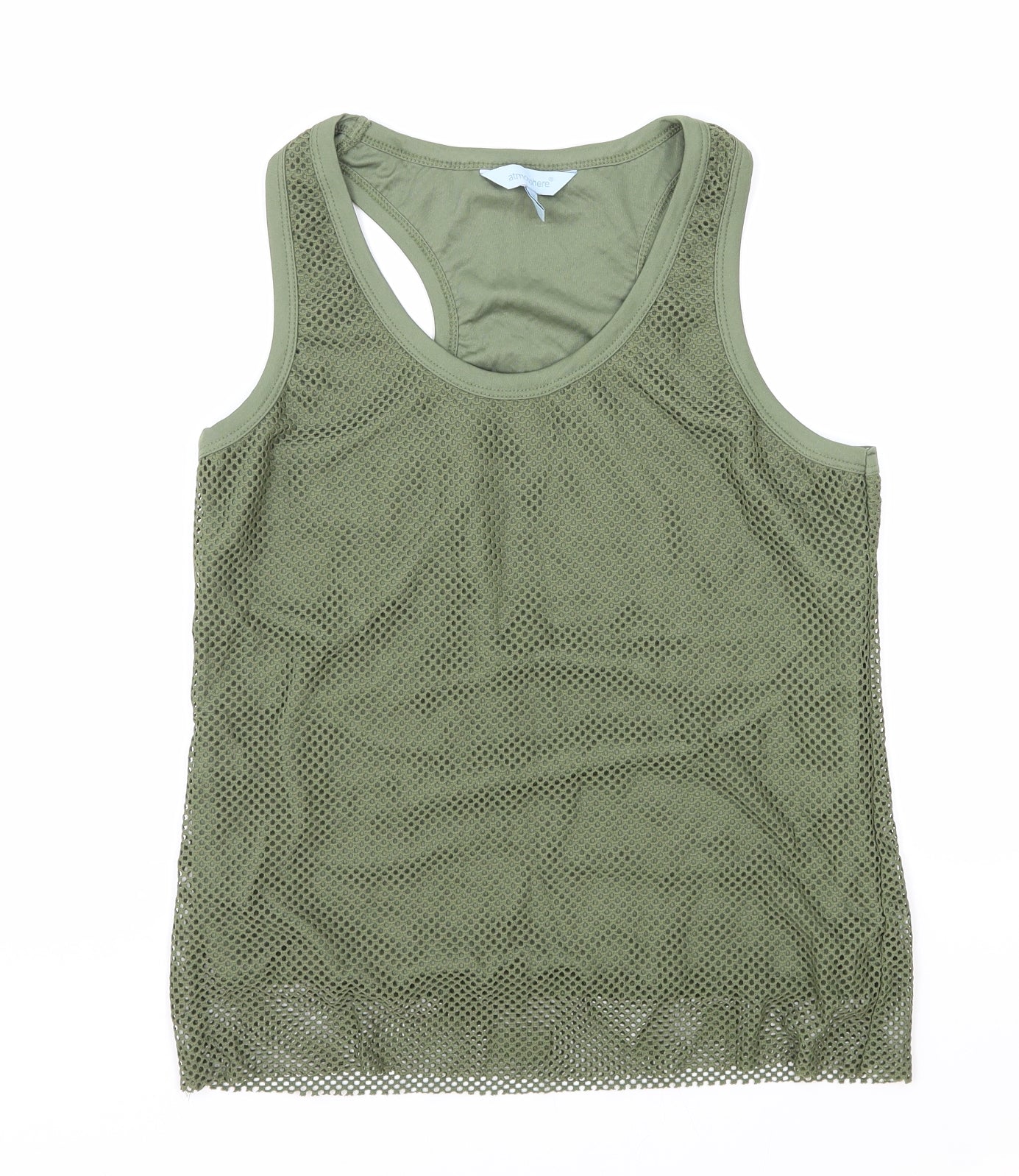 Atmosphere Womens Green Polyester Basic Tank Size 16 Scoop Neck Pullover - Fishnet Racerback