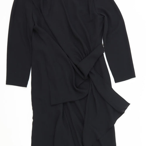 Preworn Womens Black Polyester A-Line Size M Round Neck Zip