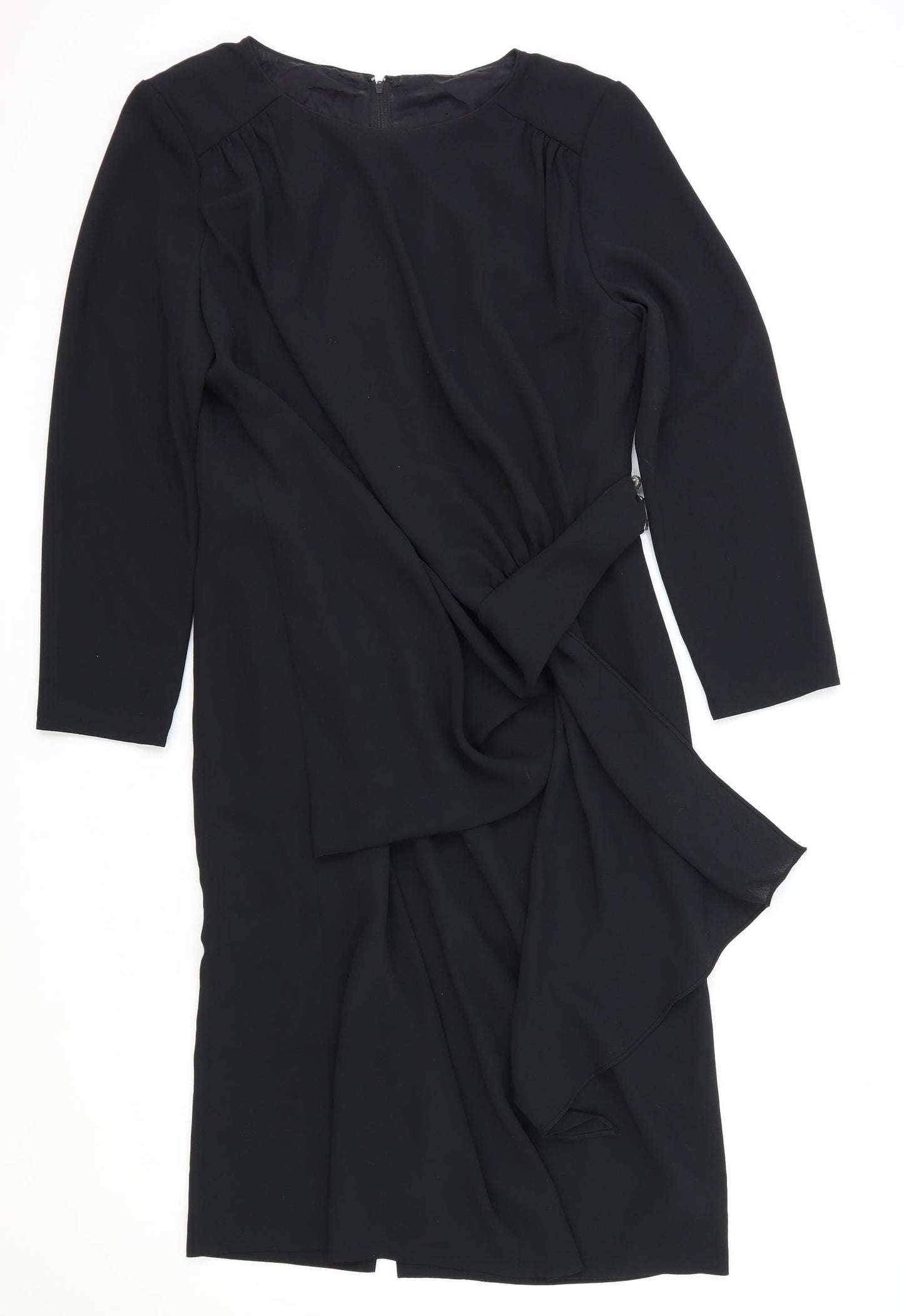 Preworn Womens Black Polyester A-Line Size M Round Neck Zip