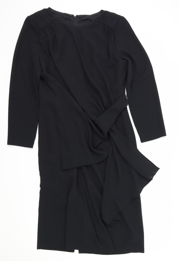 Preworn Womens Black Polyester A-Line Size M Round Neck Zip