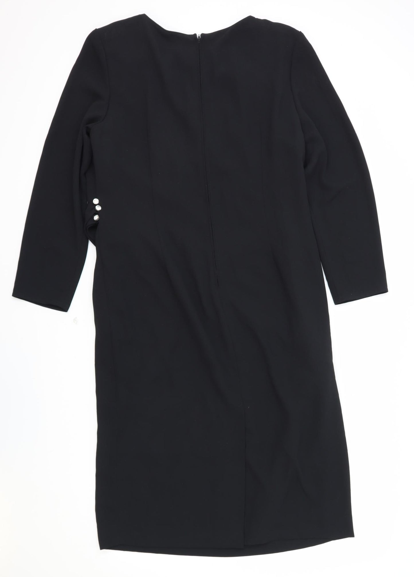 Preworn Womens Black Polyester A-Line Size M Round Neck Zip