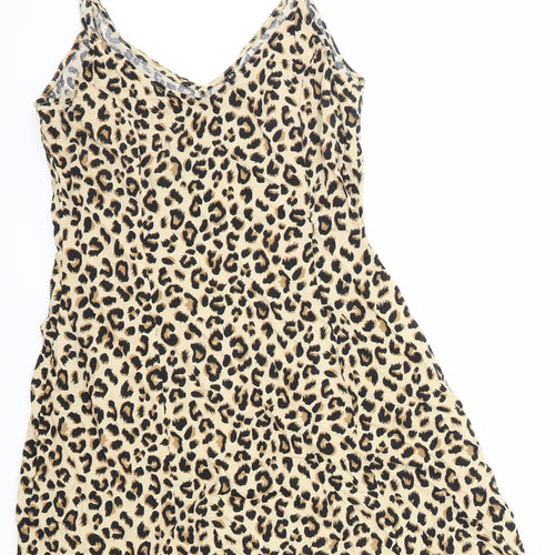 H&M Womens Brown Animal Print Viscose Tank Dress Size S V-Neck Pullover - Leopard Pattern