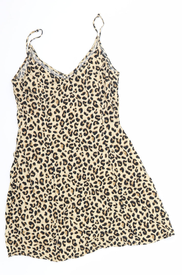 H&M Womens Brown Animal Print Viscose Tank Dress Size S V-Neck Pullover - Leopard Pattern