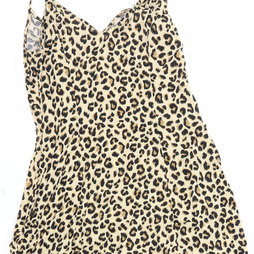 H&M Womens Brown Animal Print Viscose Tank Dress Size S V-Neck Pullover - Leopard Pattern