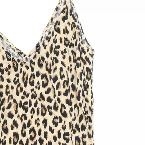 H&M Womens Brown Animal Print Viscose Tank Dress Size S V-Neck Pullover - Leopard Pattern