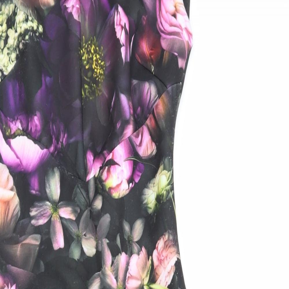 Ted Baker Womens Black Floral Polyester Bodycon Size S V-Neck Zip