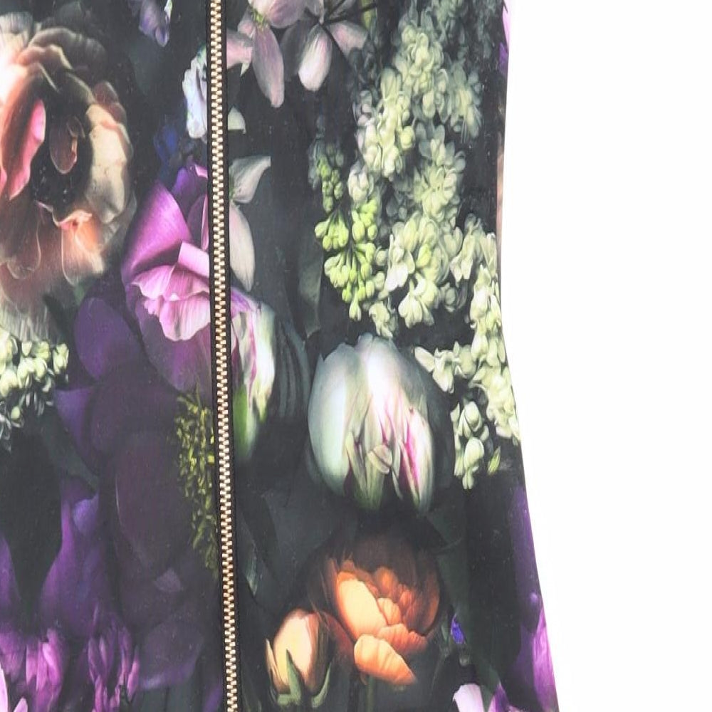Ted Baker Womens Black Floral Polyester Bodycon Size S V-Neck Zip