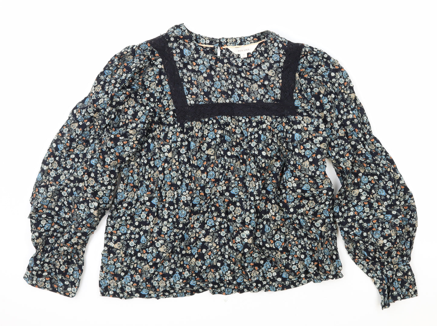 Per Una Womens Black Floral 100% Cotton Basic Blouse Size 10 Scoop Neck