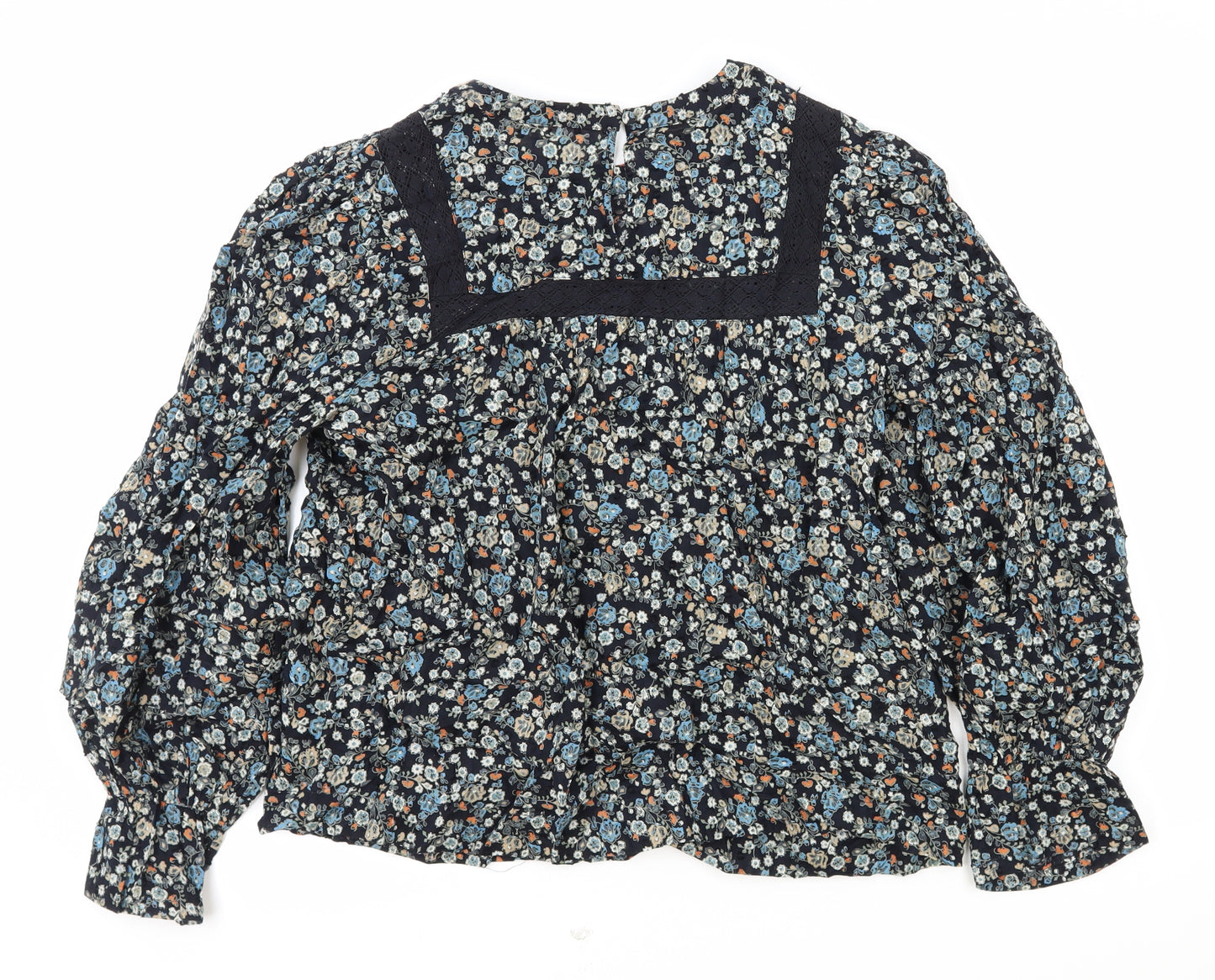 Per Una Womens Black Floral 100% Cotton Basic Blouse Size 10 Scoop Neck