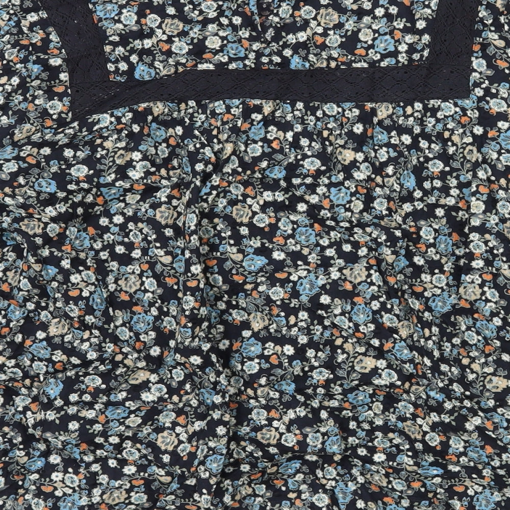 Per Una Womens Black Floral 100% Cotton Basic Blouse Size 10 Scoop Neck