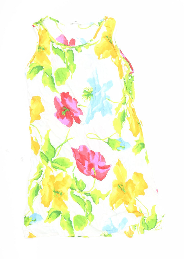 Marks and Spencer Womens White Floral Viscose Tank Dress Size 40 Round Neck Pullover
