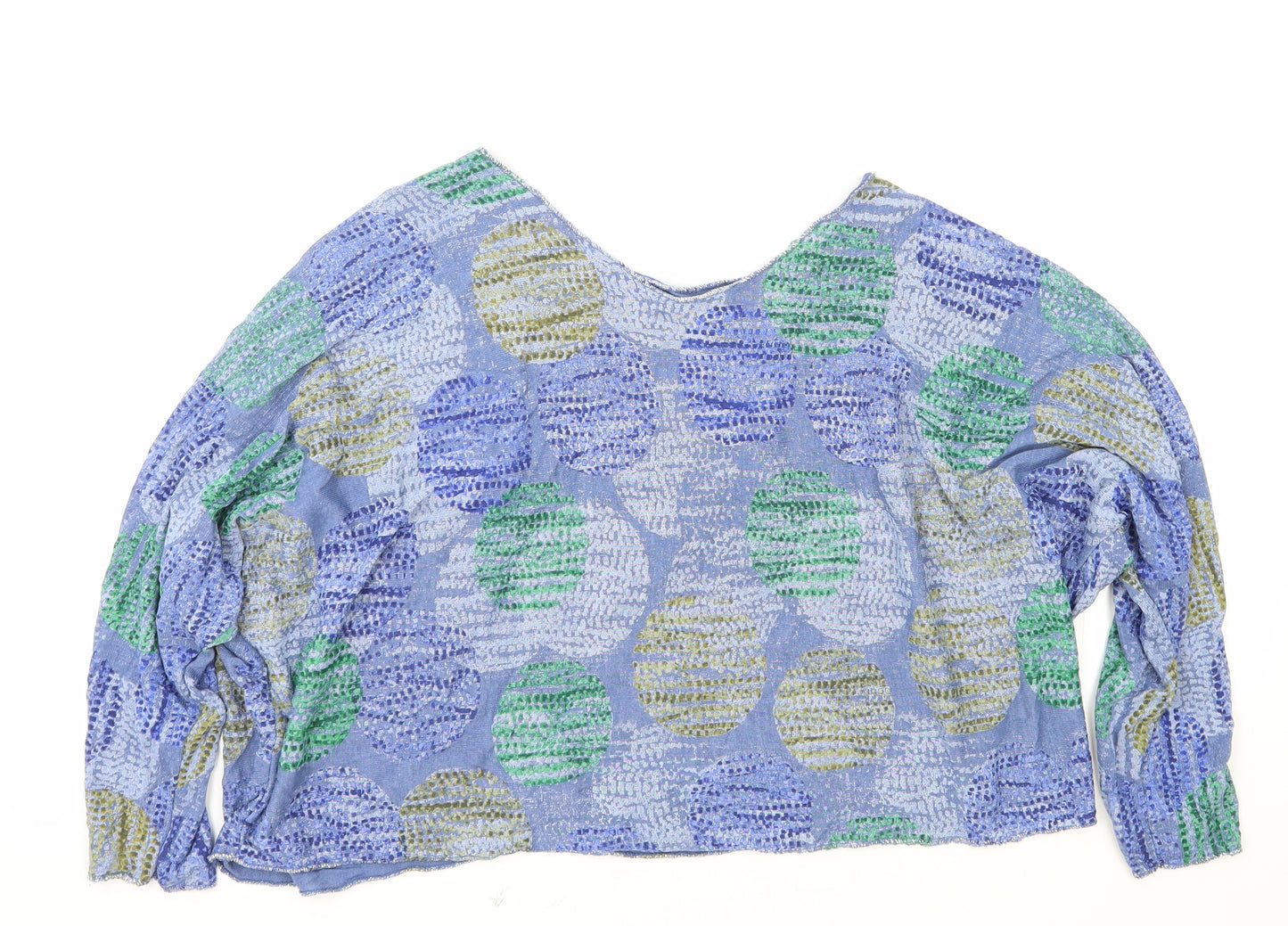 Preworn Womens Blue Polka Dot Polyester Basic Blouse One Size V-Neck