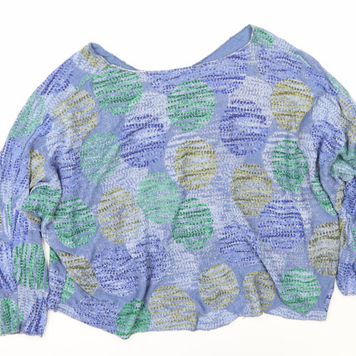 Preworn Womens Blue Polka Dot Polyester Basic Blouse One Size V-Neck