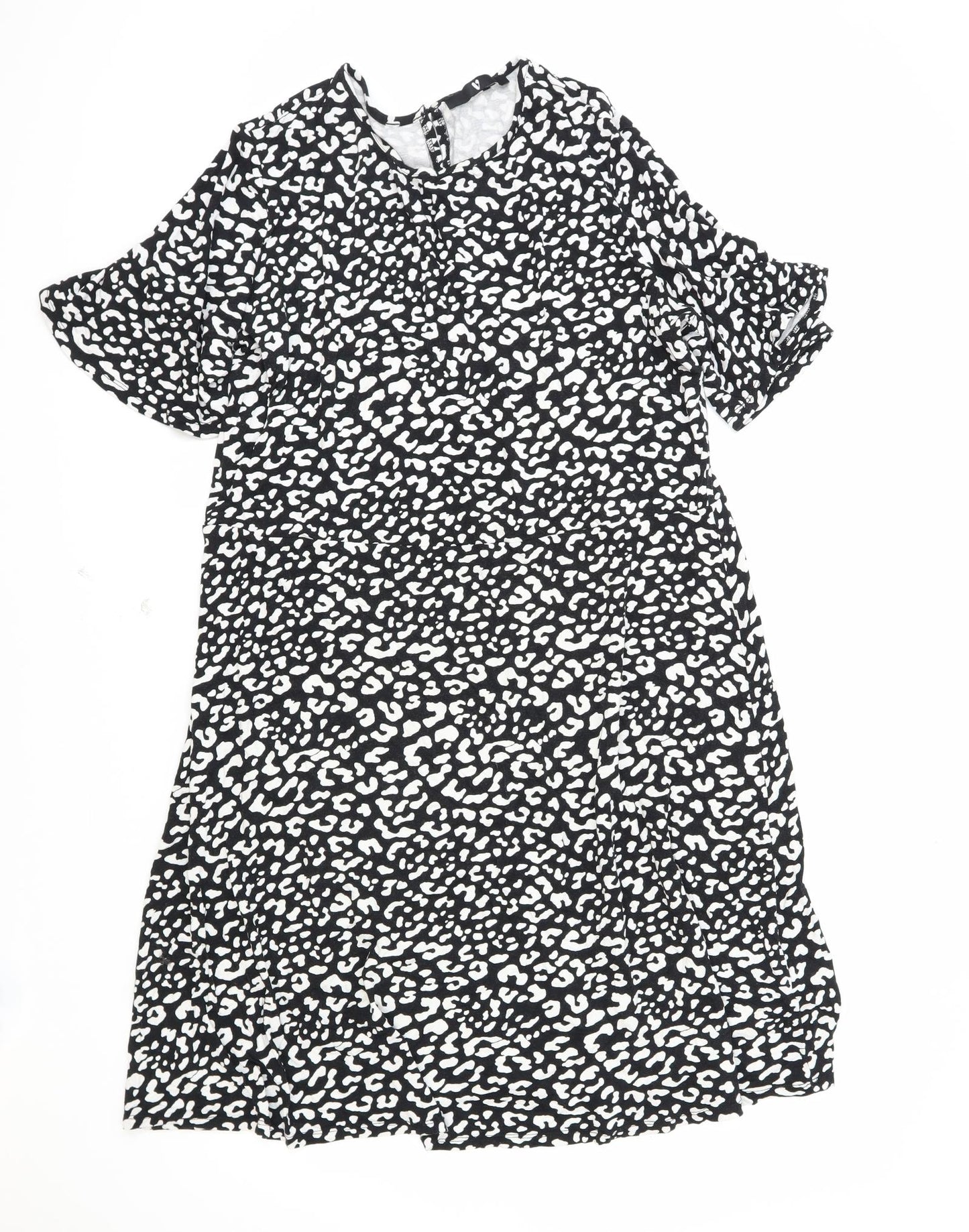 Very Womens Black Animal Print Viscose Trapeze & Swing Size 20 Round Neck Pullover - Leopard Pattern