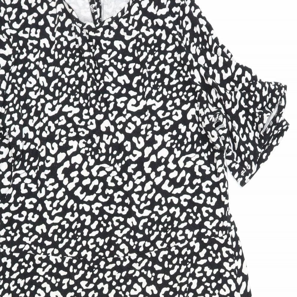 Very Womens Black Animal Print Viscose Trapeze & Swing Size 20 Round Neck Pullover - Leopard Pattern