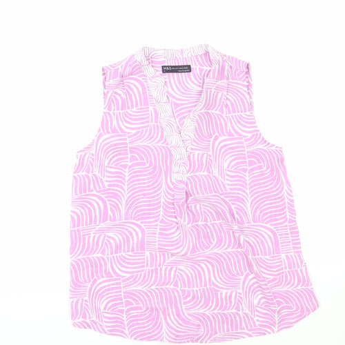 Marks and Spencer Womens Pink Geometric Polyester Basic Blouse Size 6 V-Neck