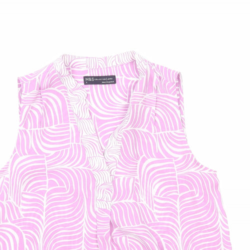 Marks and Spencer Womens Pink Geometric Polyester Basic Blouse Size 6 V-Neck