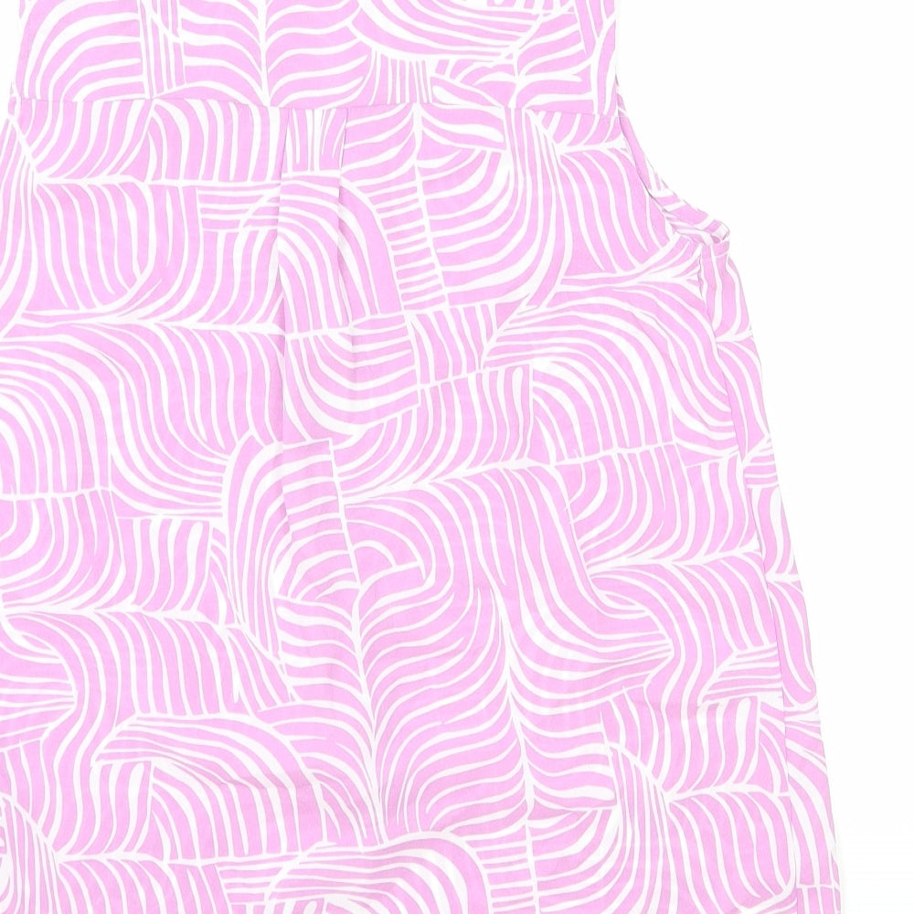 Marks and Spencer Womens Pink Geometric Polyester Basic Blouse Size 6 V-Neck