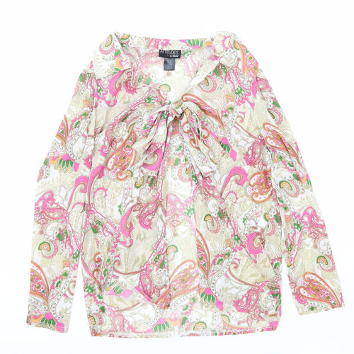 Attitudes Womens Pink Paisley Polyester Basic Blouse Size L V-Neck