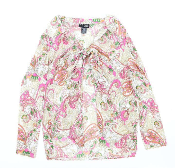 Attitudes Womens Pink Paisley Polyester Basic Blouse Size L V-Neck