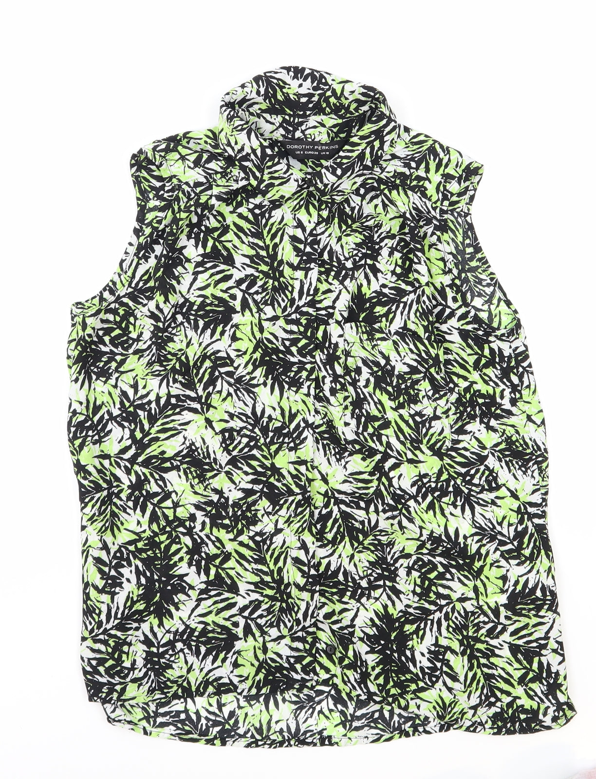 Dorothy Perkins Womens Green Geometric Viscose Basic Blouse Size 10 Collared - Leaf Print