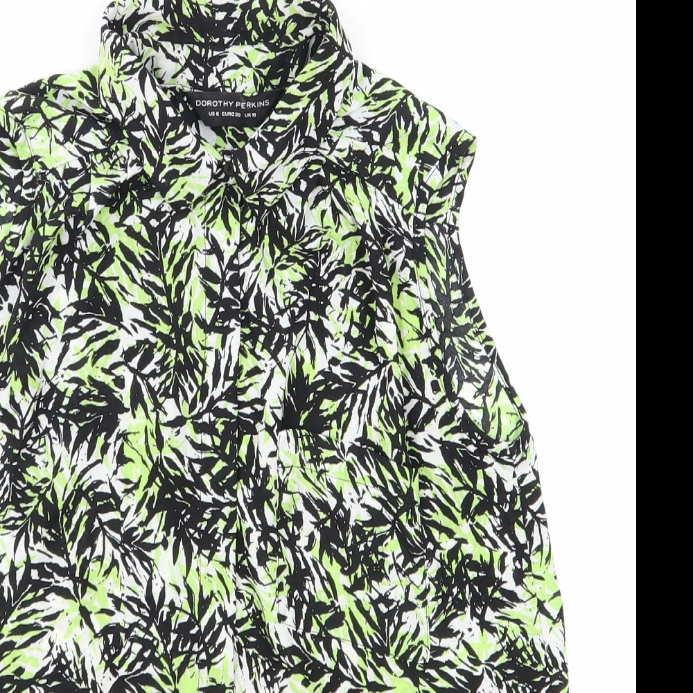 Dorothy Perkins Womens Green Geometric Viscose Basic Blouse Size 10 Collared - Leaf Print