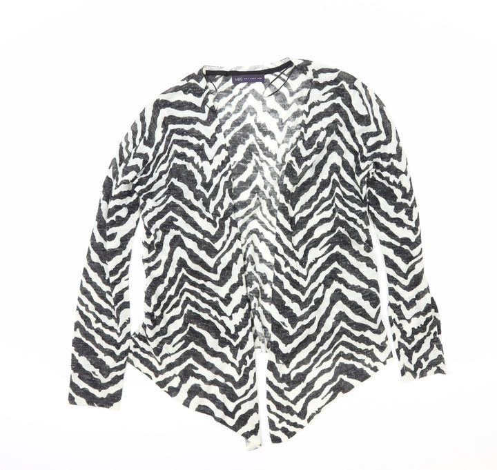 Marks and Spencer Womens White V-Neck Animal Print Acrylic Cardigan Jumper Size 14