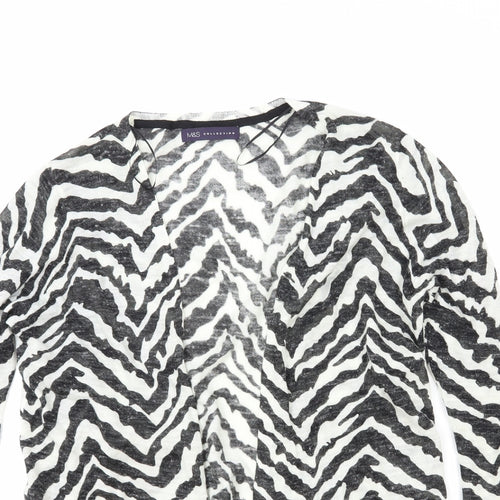 Marks and Spencer Womens White V-Neck Animal Print Acrylic Cardigan Jumper Size 14