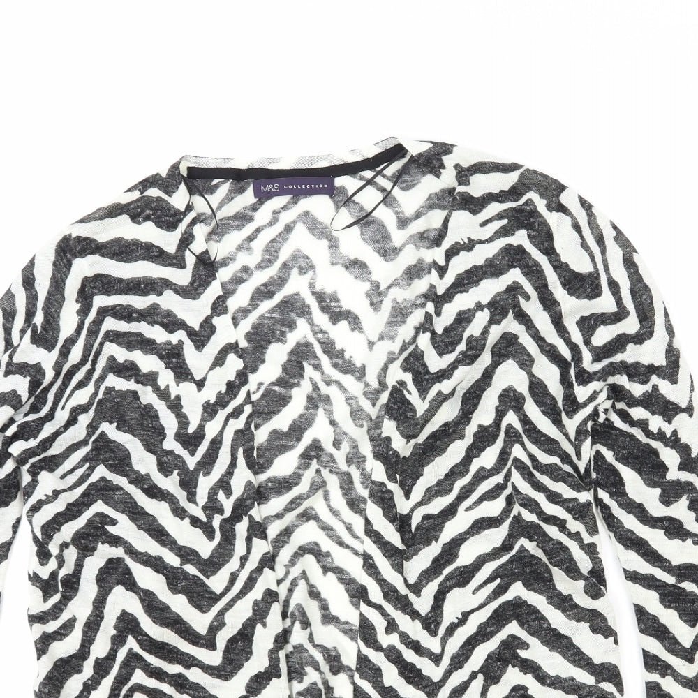 Marks and Spencer Womens White V-Neck Animal Print Acrylic Cardigan Jumper Size 14