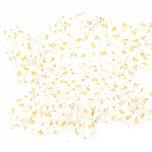 ASOS Womens White Floral 100% Cotton Cropped Blouse Size 10 Round Neck