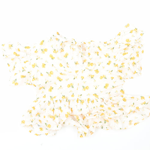 ASOS Womens White Floral 100% Cotton Cropped Blouse Size 10 Round Neck