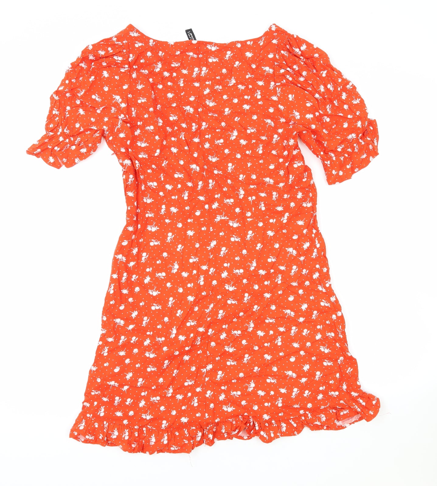 H&M Womens Red Floral Viscose A-Line Size M V-Neck Zip