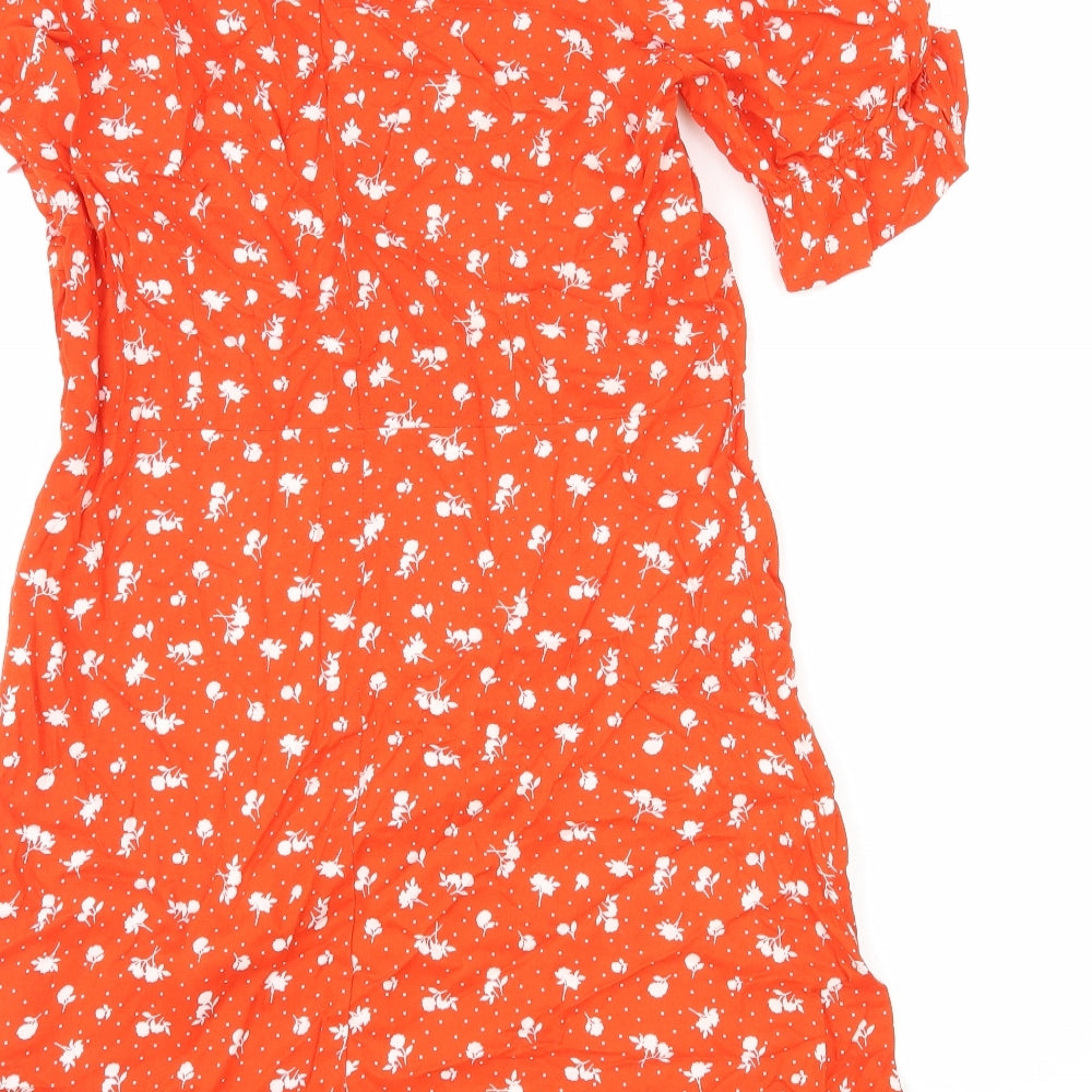 H&M Womens Red Floral Viscose A-Line Size M V-Neck Zip