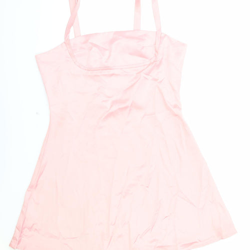 Preworn Womens Pink Polyester A-Line Size L Square Neck Zip