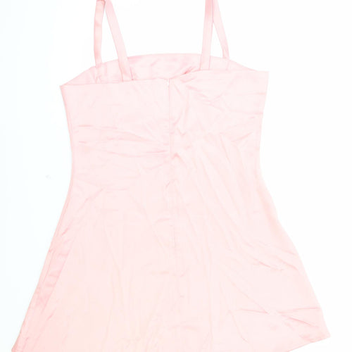 Preworn Womens Pink Polyester A-Line Size L Square Neck Zip