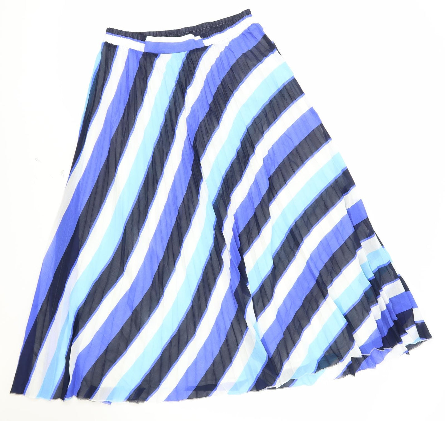 Marks and Spencer Womens Blue Striped Polyester A-Line Skirt Size 10