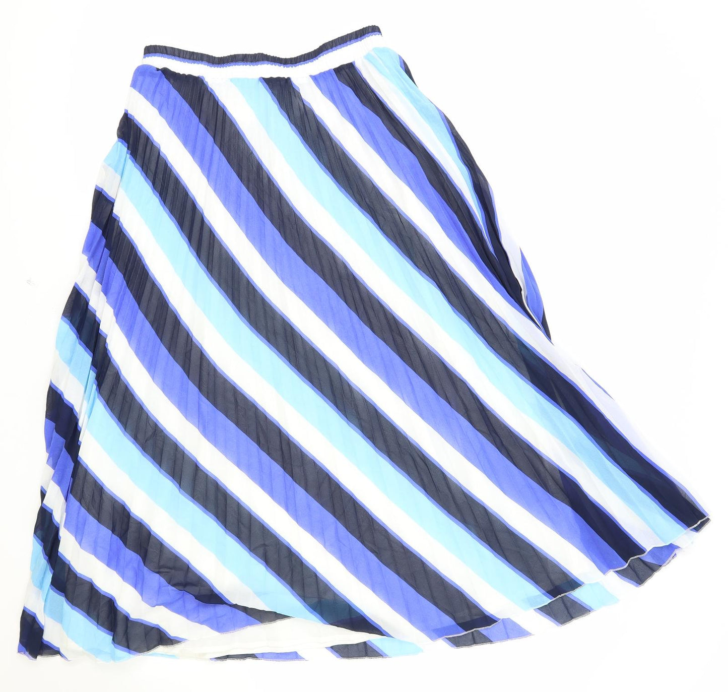 Marks and Spencer Womens Blue Striped Polyester A-Line Skirt Size 10