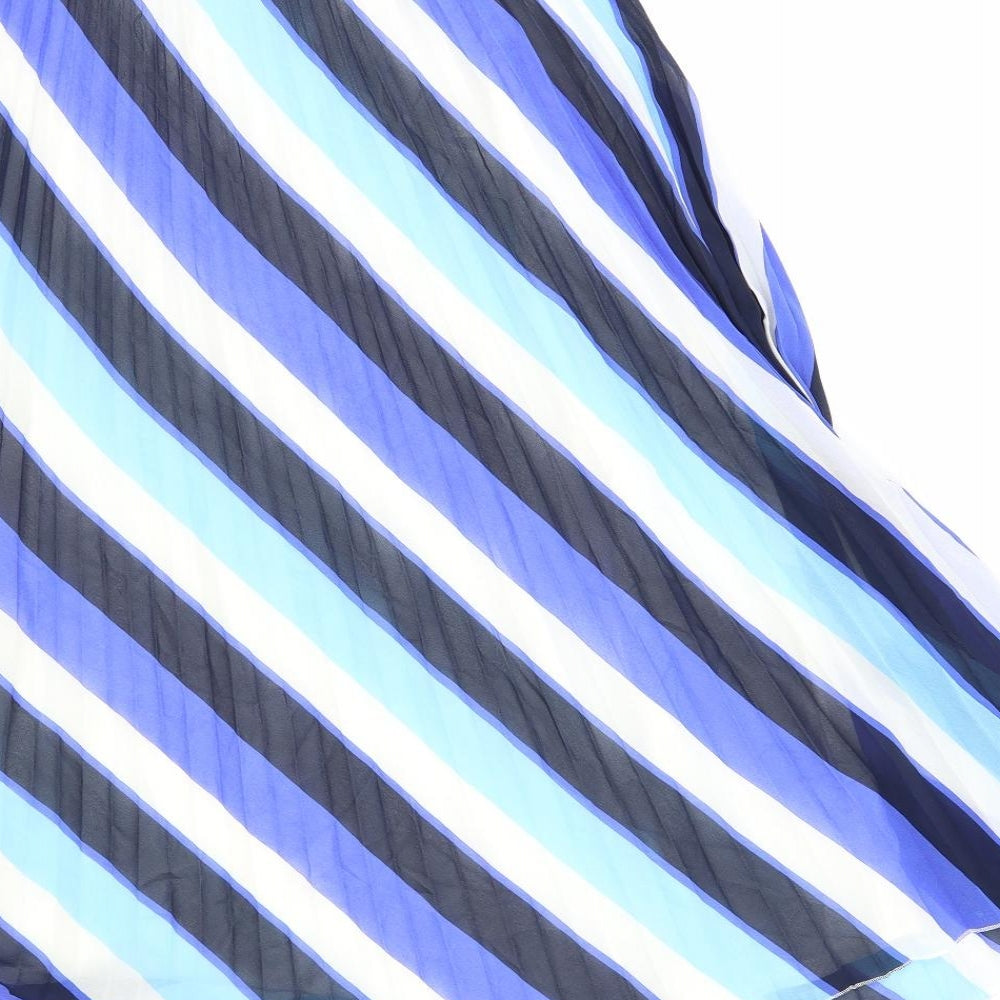 Marks and Spencer Womens Blue Striped Polyester A-Line Skirt Size 10