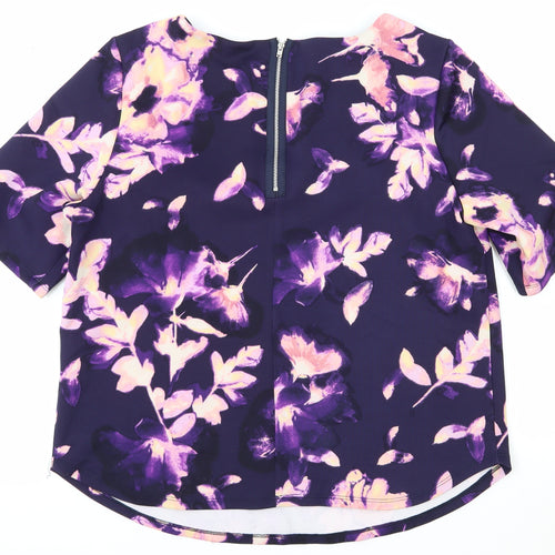 George Womens Purple Floral Polyester Basic T-Shirt Size 18 Round Neck